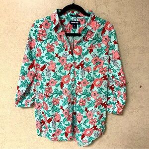 LANDS END SZ 6  WOMENS COTTON FLOWER COLORFUL BUTTON UP SPRING ‎ COLLARED SHIRT